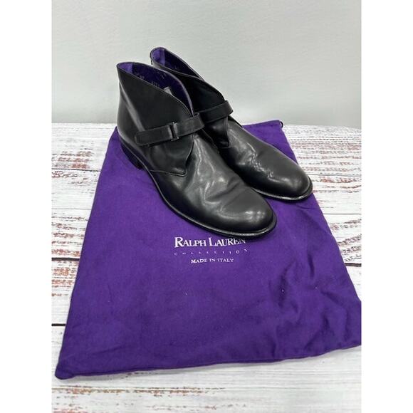 VTG Ralph Lauren Womens Ankle Boots Round Toe Purple Label Leather Black Size 9B - Picture 10 of 16